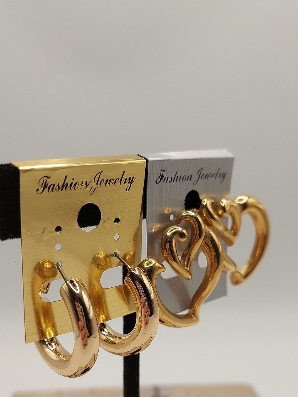 Gold Tone Heart and Hoop Earring Set - JS- EUC